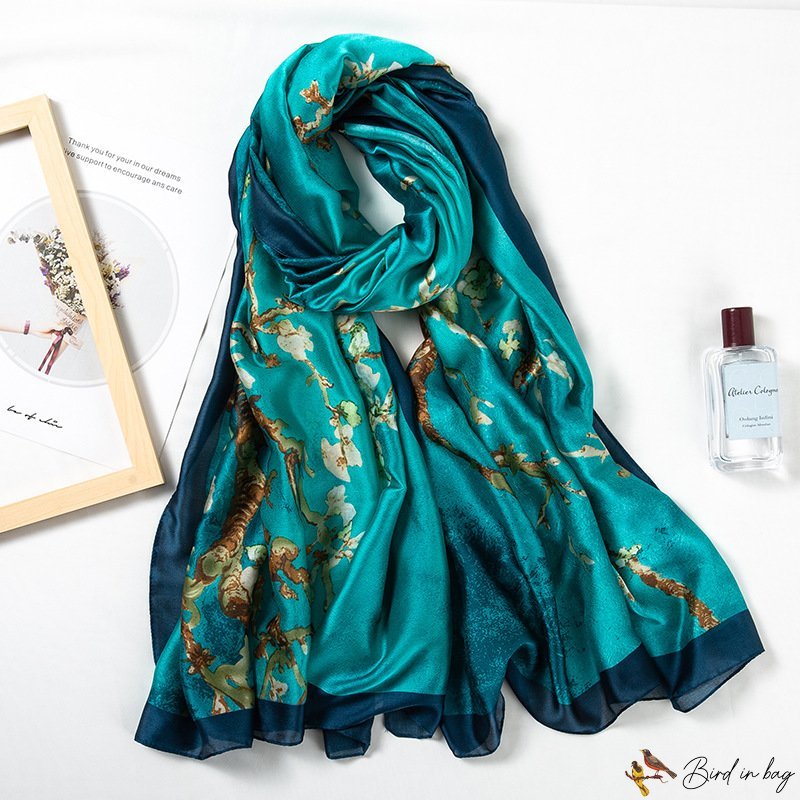 Silk scarf female new simulation silk printing square scarf new silk satin vacation beach towel grou