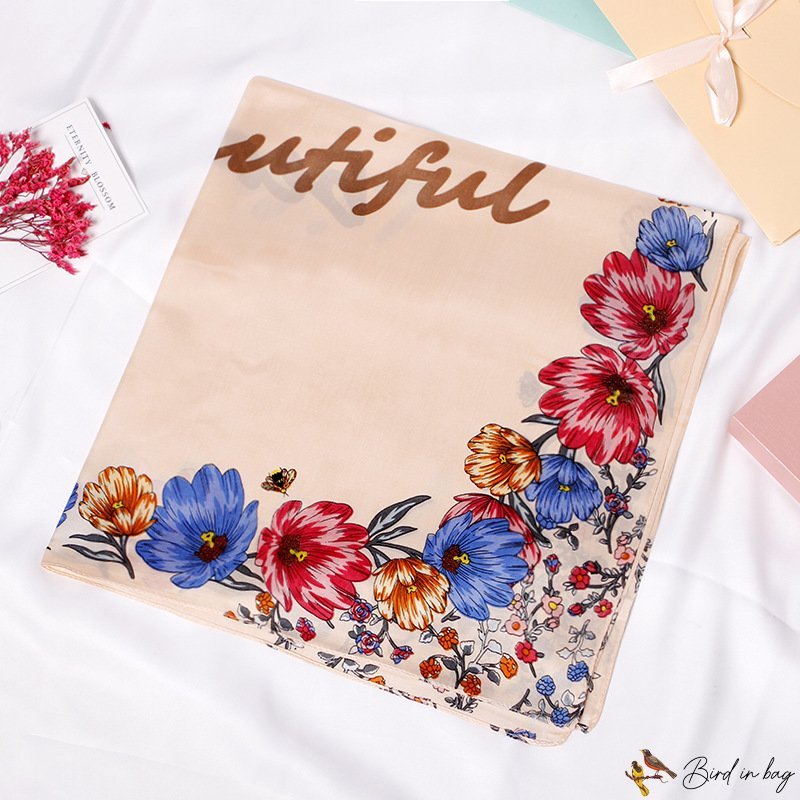 Small square scarf female simulation silk scarf printing literary scarf