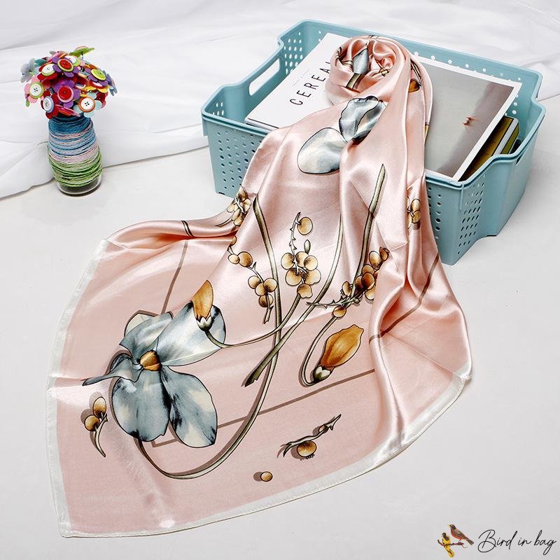 90cm printing silk scarf female new simulation silk small square scarf plain scarf headscarf