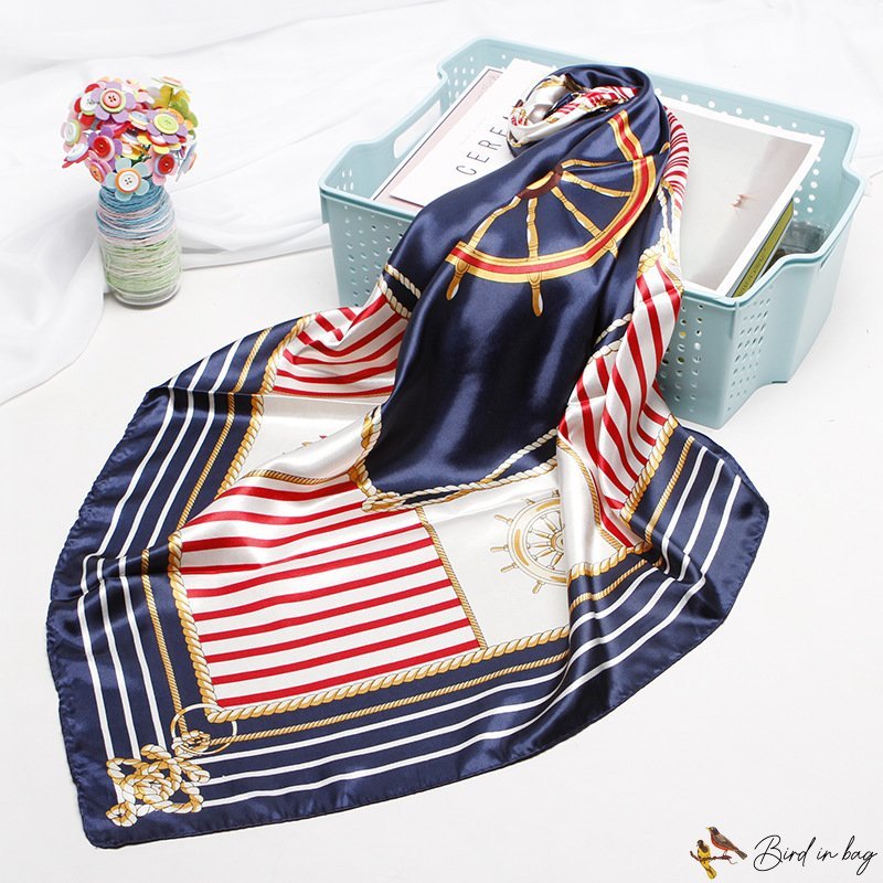 New 90cm satin simulation silk scarf plaid color blocking print scarf female shawl headscarf