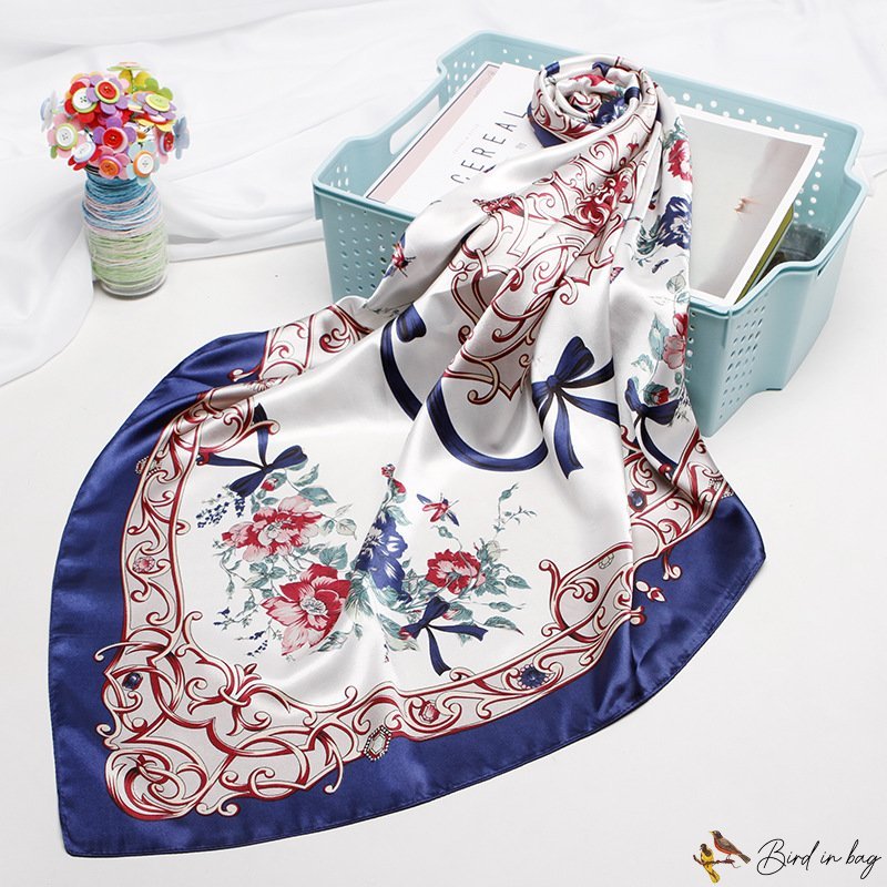 Simulation silk scarf female new printing literary small square scarf shawl