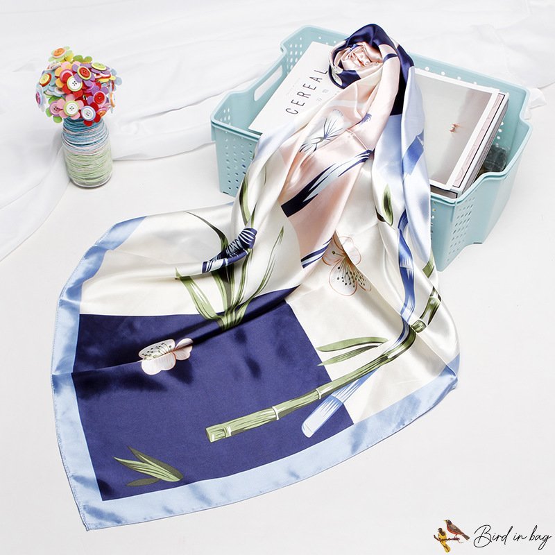 Silk scarf female new simulation of silk square scarf wenzhu flower printing shawl scarf