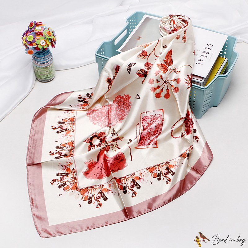 Silk scarf female new simulation silk printing square scarf decorative headscarf shawl scarf holiday