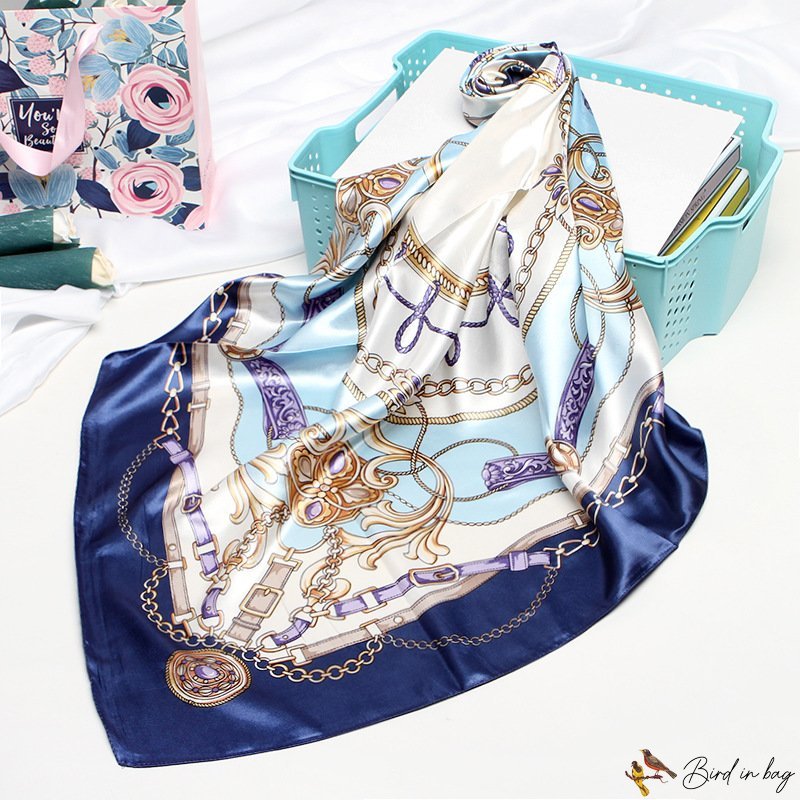 Silk scarf female models simulation silk satin printing small square scarf scarf headscarf