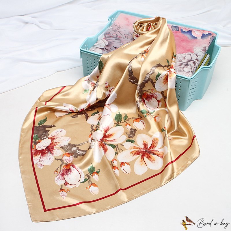 Silk scarf female new simulation silk Chinese wind printing small square scarf headscarf shawl scarf