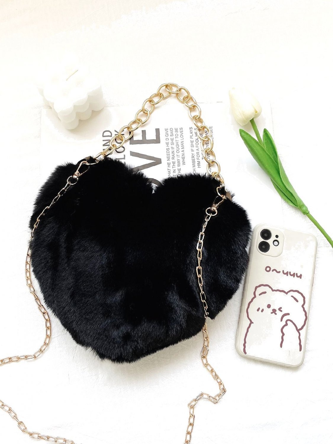 Heart Design Fluffy Satchel Bag Women Satchels