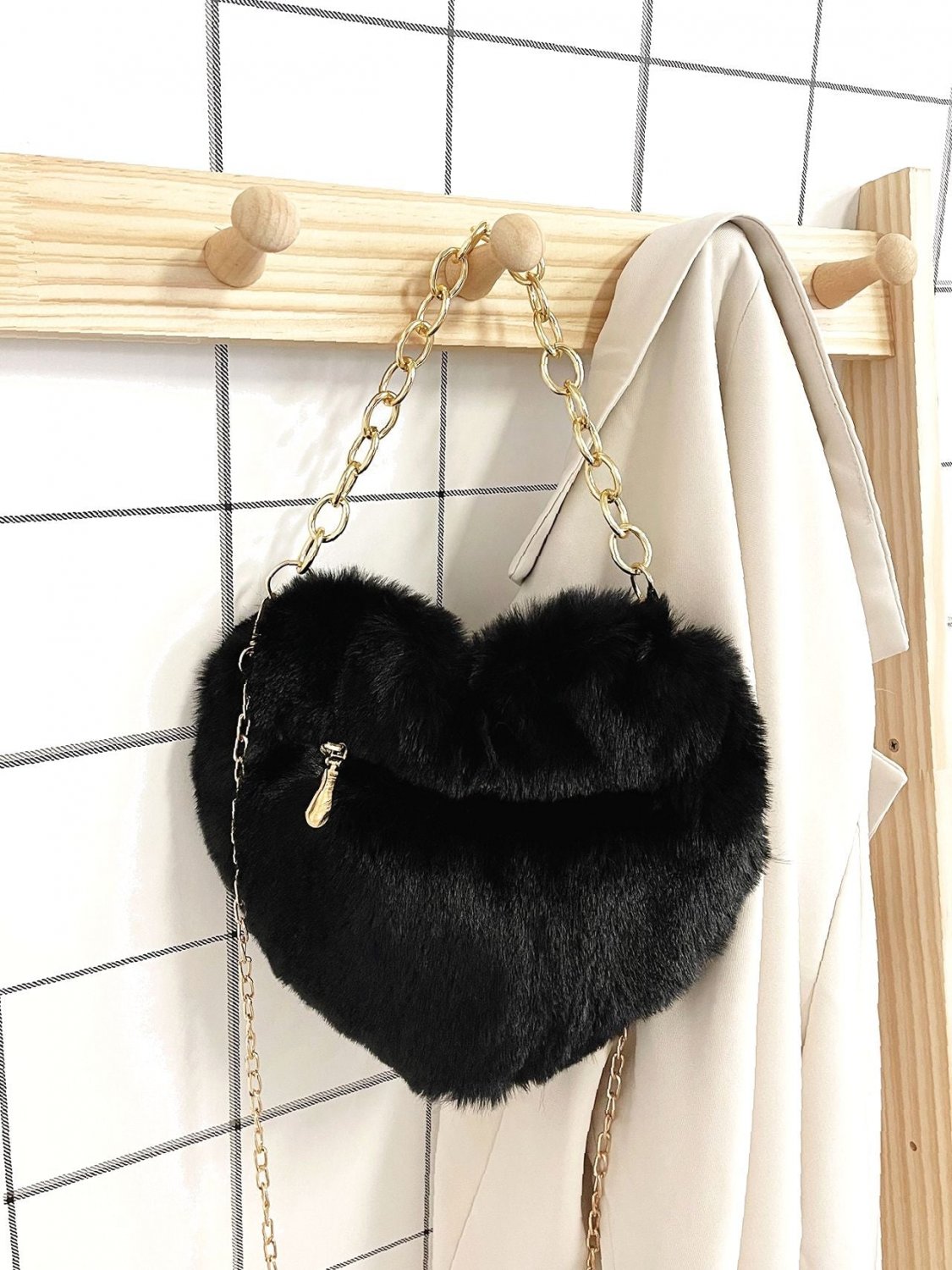 Heart Design Fluffy Satchel Bag Women Satchels