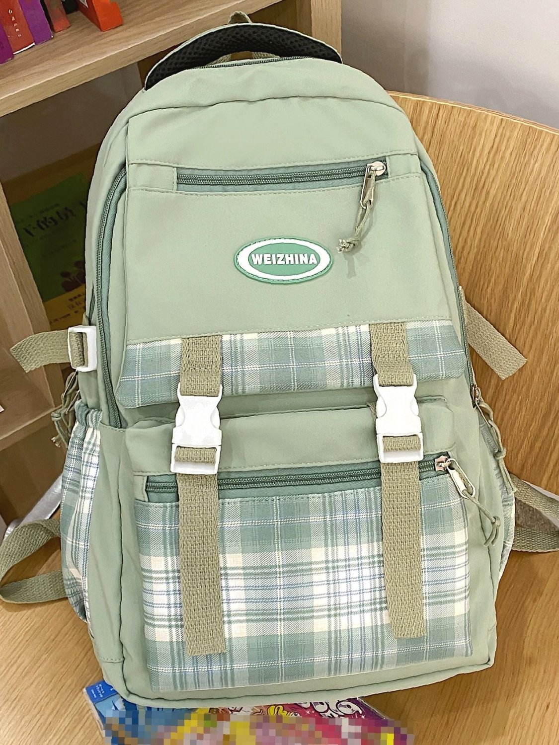 Tartan Letter Patch Large Capacity Backpack Women Backpacks