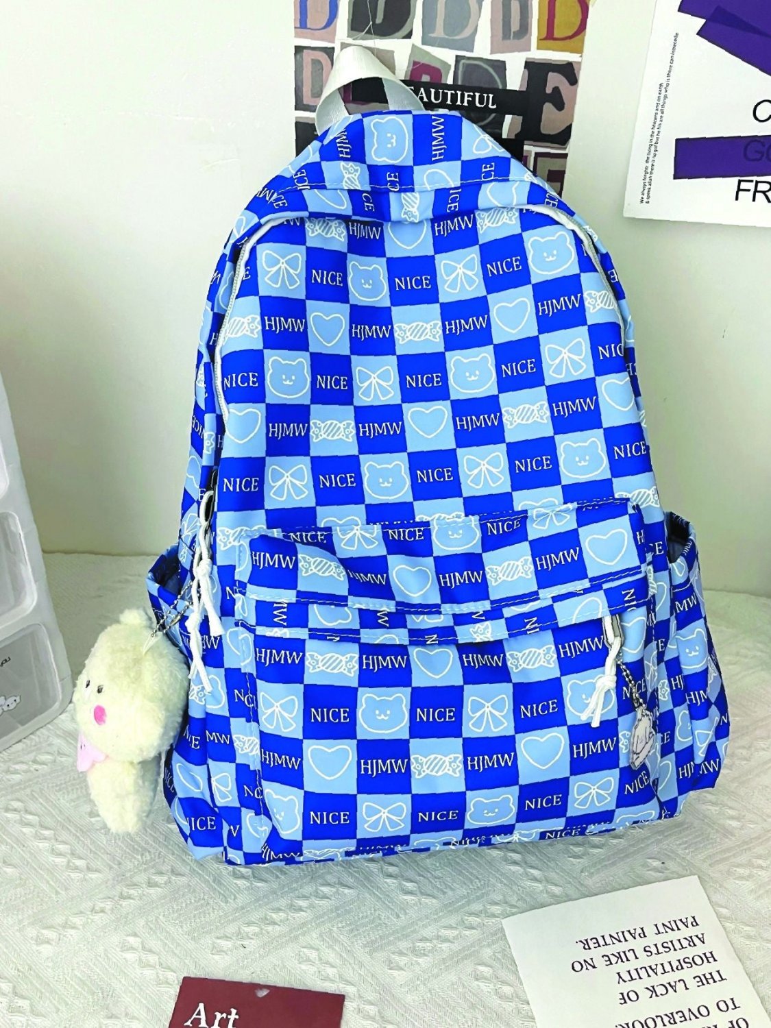 Letter Graphic Checkered Pattern Backpack Women Backpacks