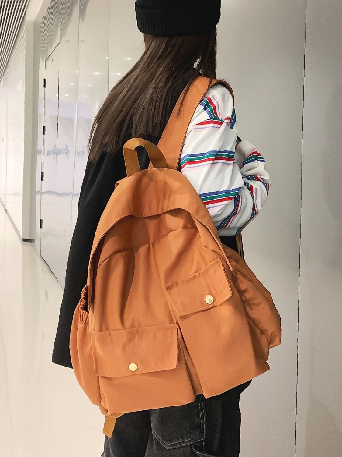 Minimalist Snap Button Backpack Women Backpacks