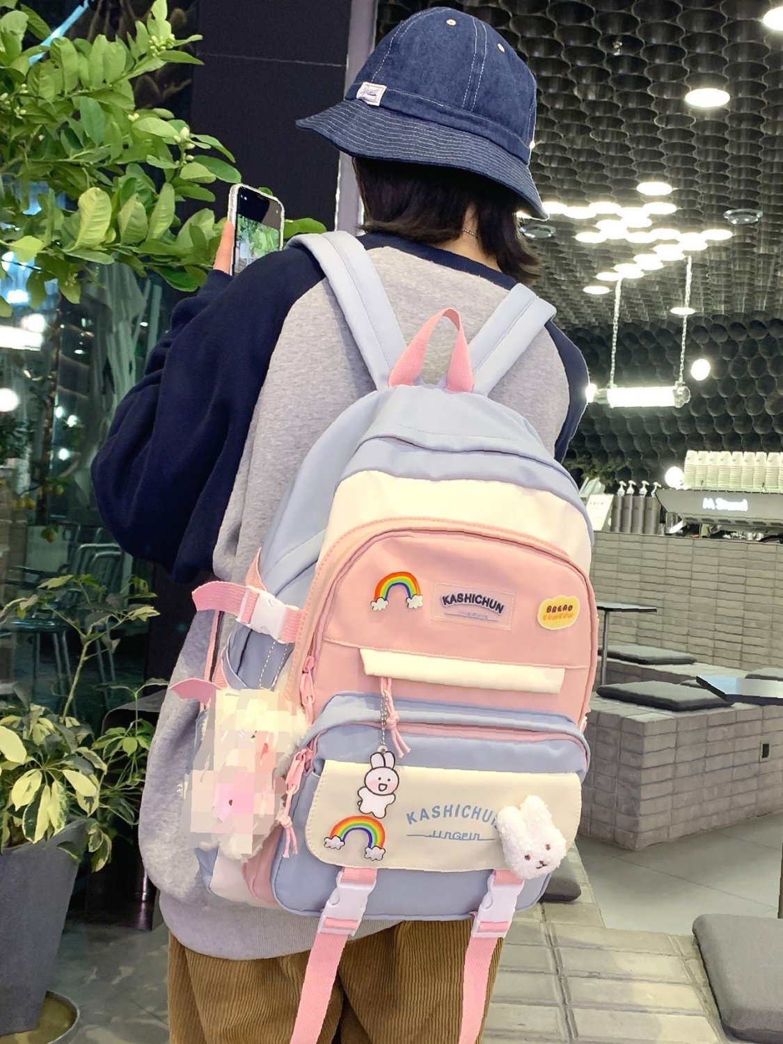 Badge Decor Letter Graphic Colorblock Backpack