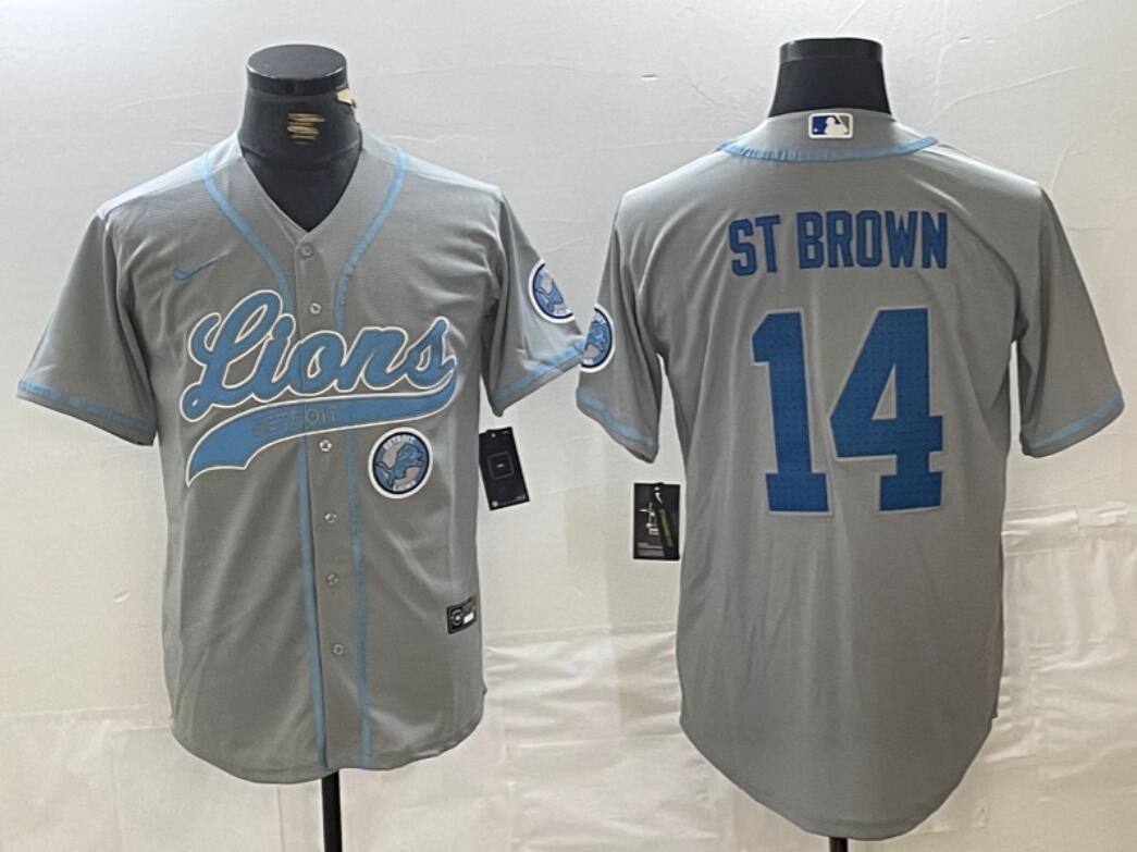 Amon-Ra St. Brown #14 Detroit Lions Stitched Jersey Gray