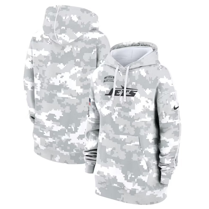 New York Jets Women's 2024 Salute to Service Club Fleece Pullover Hoodie Arctic Camo