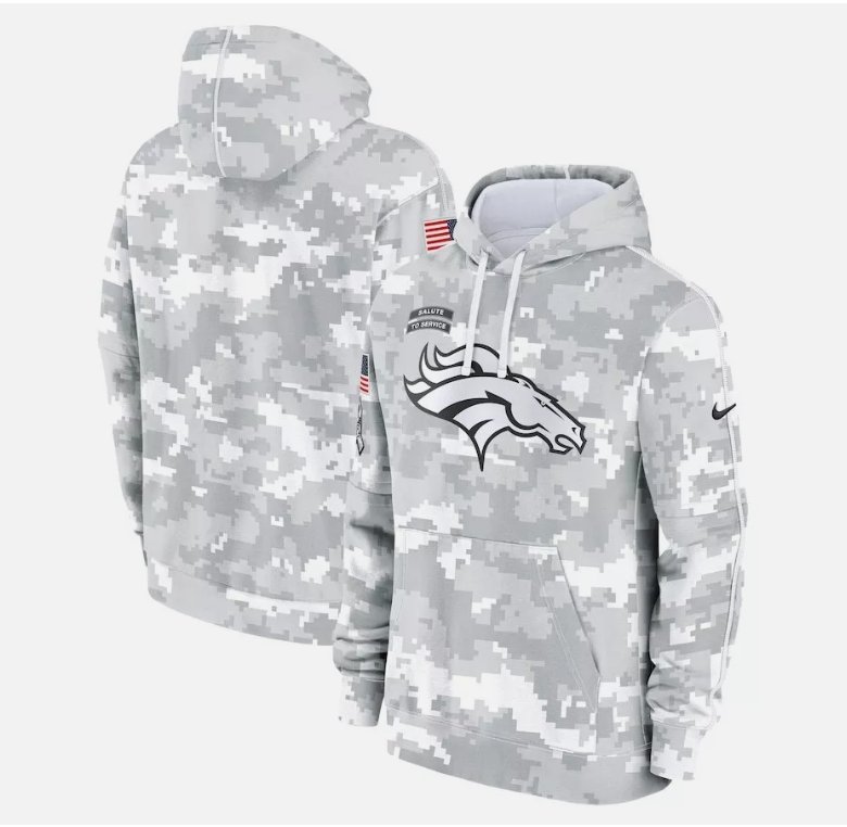 Men's Denver Broncos 2024 Salute to Service Club Fleece Pullover Hoodie Arctic Camo