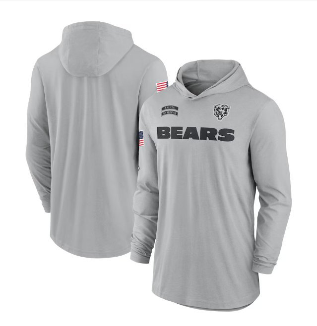 Men's Chicago Bears 2024 Salute to Service Lightweight Long Sleeve Hooded T-Shirt Gray