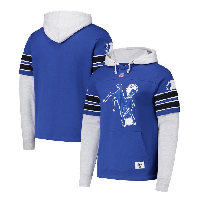 Indianapolis Colts Double Header Blitz Throwback Cornerback Pullover Hoodie Royal