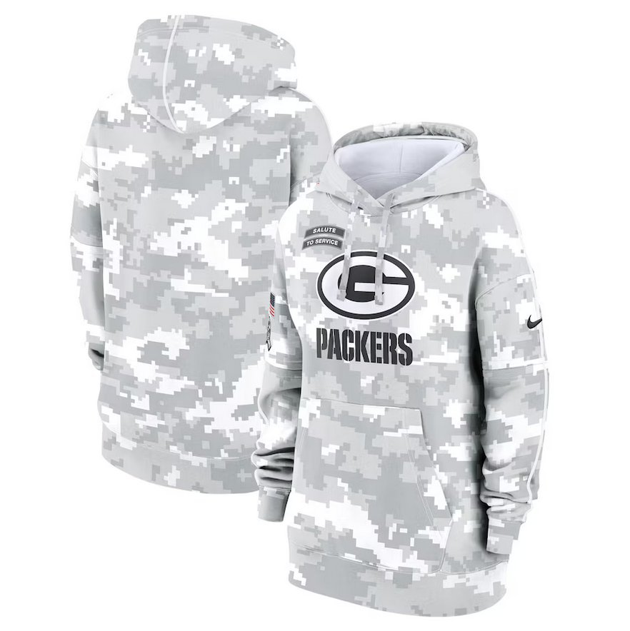 Green Bay Packers Women's 2024 Salute to Service Club Fleece Pullover Hoodie Arctic Camo