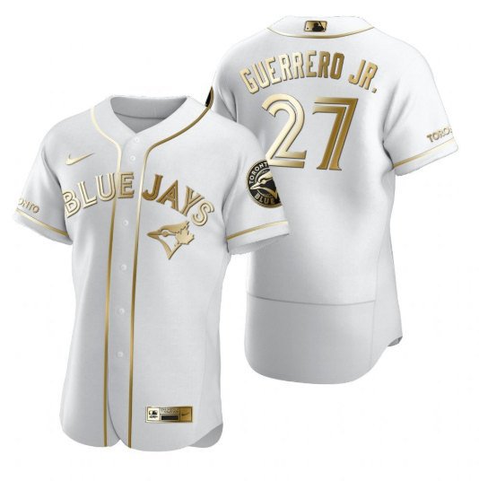 men's & youth Activewear Baseball Uniform 27 Vladimir Guerrero Jr. Jerseys White Golded Elite Shirt