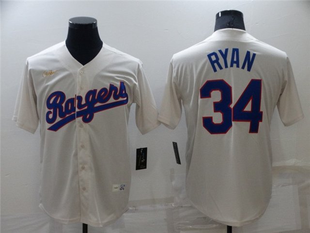 men's & youth Activewear Baseball Uniform 34 Nolan Ryan Jerseys Cream Cooperstown Collection Shirt