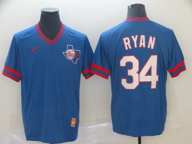 men's & youth Activewear Baseball Uniform 34 Nolan Ryan Jerseys Royal Cooperstown Pullover Shirt