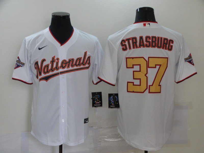 men's & youth Activewear Baseball Uniform 37 Stephen Strasburg Jerseys White 2020 Gold Program Shirt