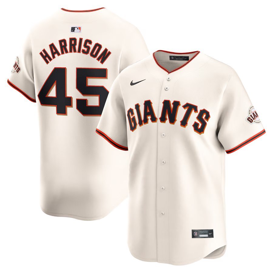 men's & youth Activewear Baseball Uniform 45 Kyle Harrison Jerseys Cream Home Limited Player Shirt