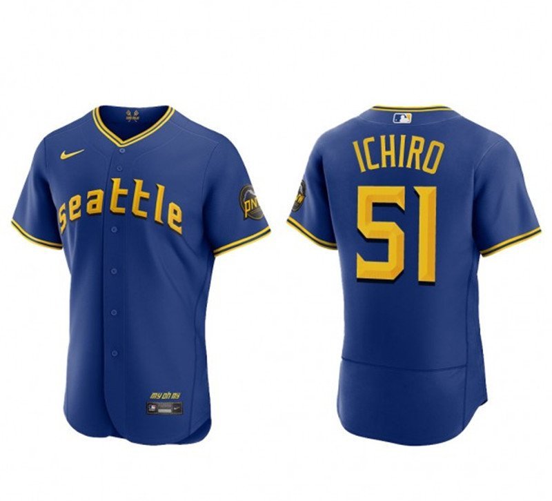 men's & youth Activewear Baseball Uniform 51 Ichiro Suzuki Jerseys Royal City Connect Elite Shirt