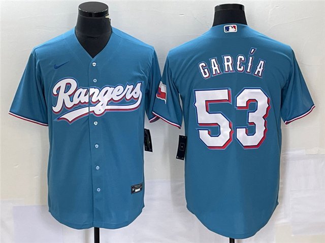 men's & youth Activewear Baseball Uniform 53 Adolis Garcia Jerseys Light Blue Alternate Player Shirt
