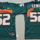 men's & youth Activewear Football Uniform #52 Ray Lewis Jerseys Green Miami Hurricanes College Shirt