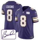 men's & youth Football Vikings Uniform 8 Kirk Cousins Jerseys Purple 2023 F.U.S.E. Bud Grant Patch