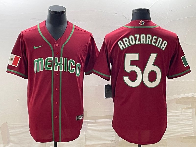 men's & youth Mexico Uniform 56 Randy Arozarena Jerseys Red 2023 World Baseball Classic Shirt