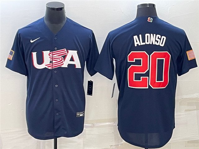 men's & youth USA Team Uniform 20 Pete Alonso Jerseys Navy 2023 World Baseball Classic Shirt