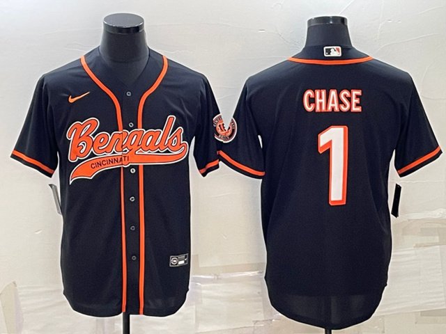 men's Activewear Football Uniform #1 Ja'Marr Chase Jerseys Black Baseball CoolBase Shirt