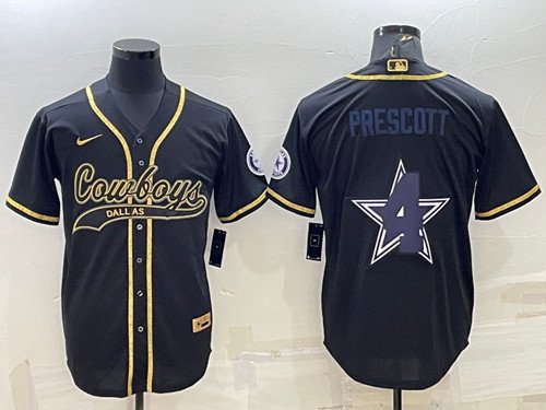 men's Activewear Football Uniform #4 Dak Prescott Jerseys Black Gold Team Big Logo Baseball Shirt