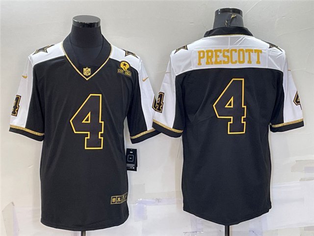 men's Activewear Football Uniform #4 Dak Prescott Jerseys Thanksgiving Black Gold Limited Shirt