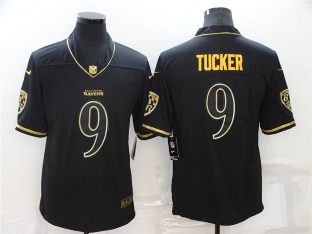 men's Activewear Football Uniform #9 Justin Tucker Jerseys Black Golded Edition Limited Shirt