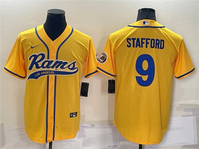 men's Activewear Football Uniform #9 Matthew Stafford Jerseys Gold Baseball CoolBase Shirt