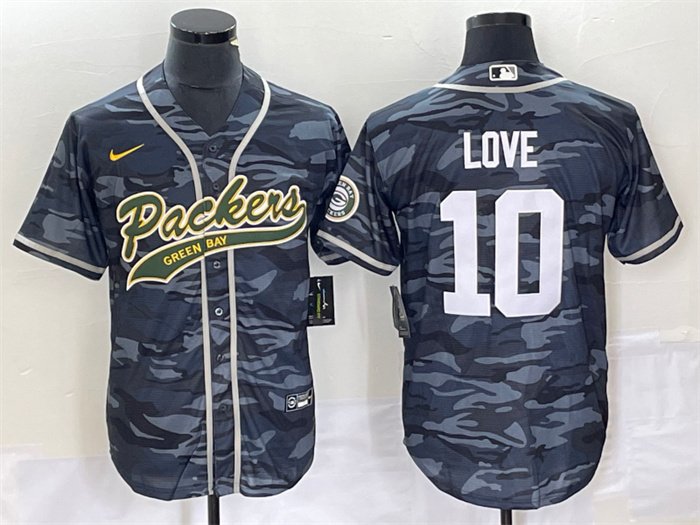 men's Activewear Football Uniform #10 Jordan Love Jerseys Grey Camo Baseball CoolBase Shirt