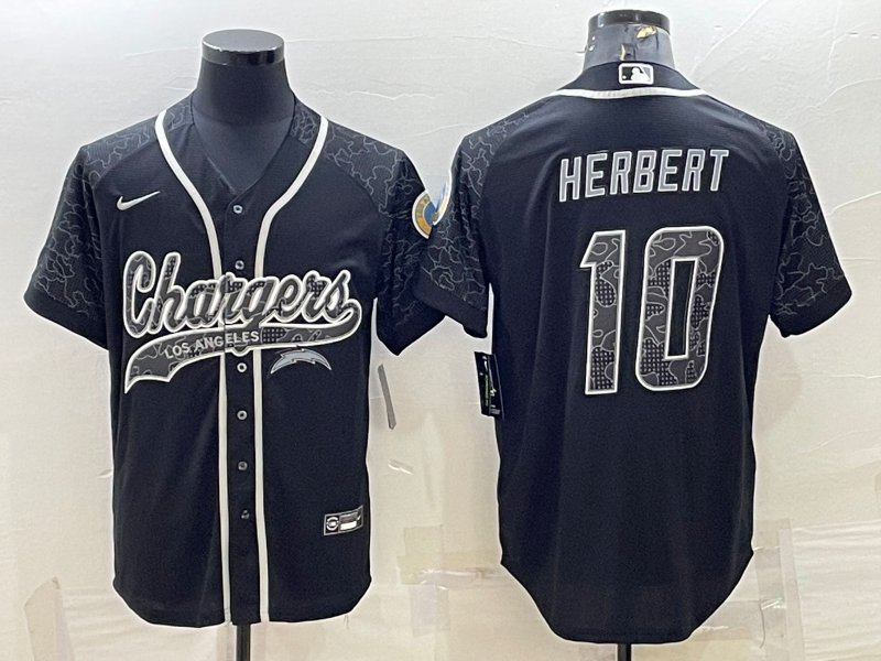 men's Activewear Football Uniform #10 Justin Herbert Jerseys Black RFLCTV Baseball CoolBase Shirt
