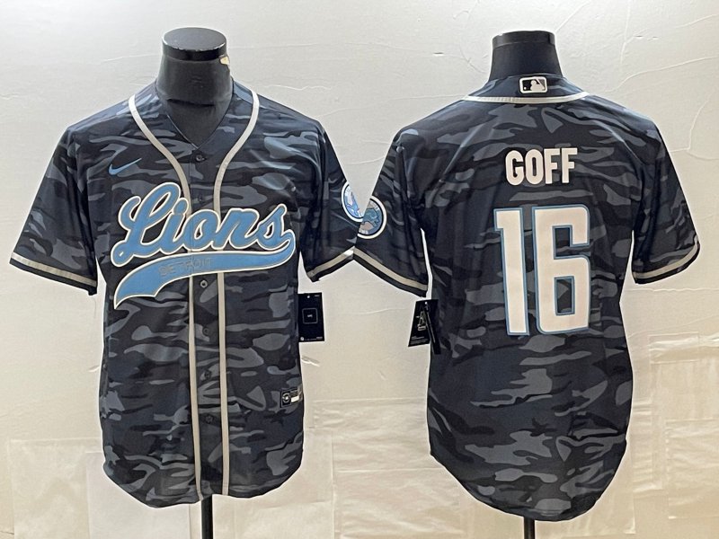 men's Activewear Football Uniform #16 Jared Goff Jerseys Grey Camo Baseball CoolBase Shirt