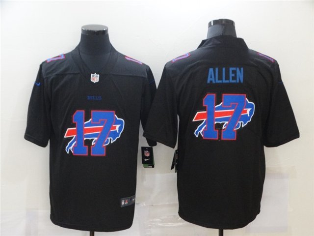 men's Activewear Football Uniform #17 Josh Allen Jerseys Black Shadow Logo Limited Shirt