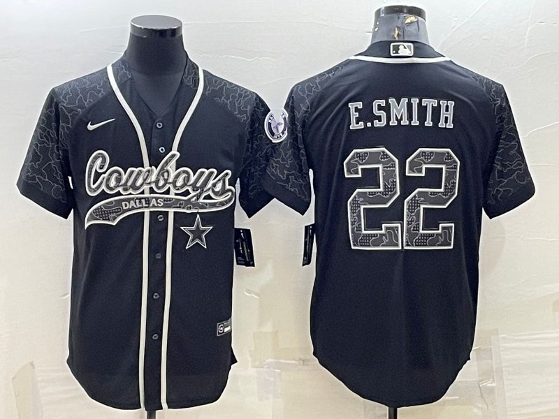 men's Activewear Football Uniform #22 Emmitt Smith Jerseys Black RFLCTV Baseball CoolBase Shirt