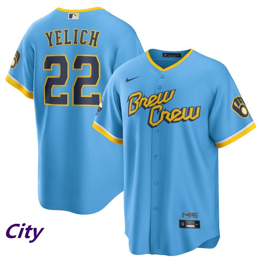Brewers Christian Yelich Crew City Connect Jersey Powder Blue