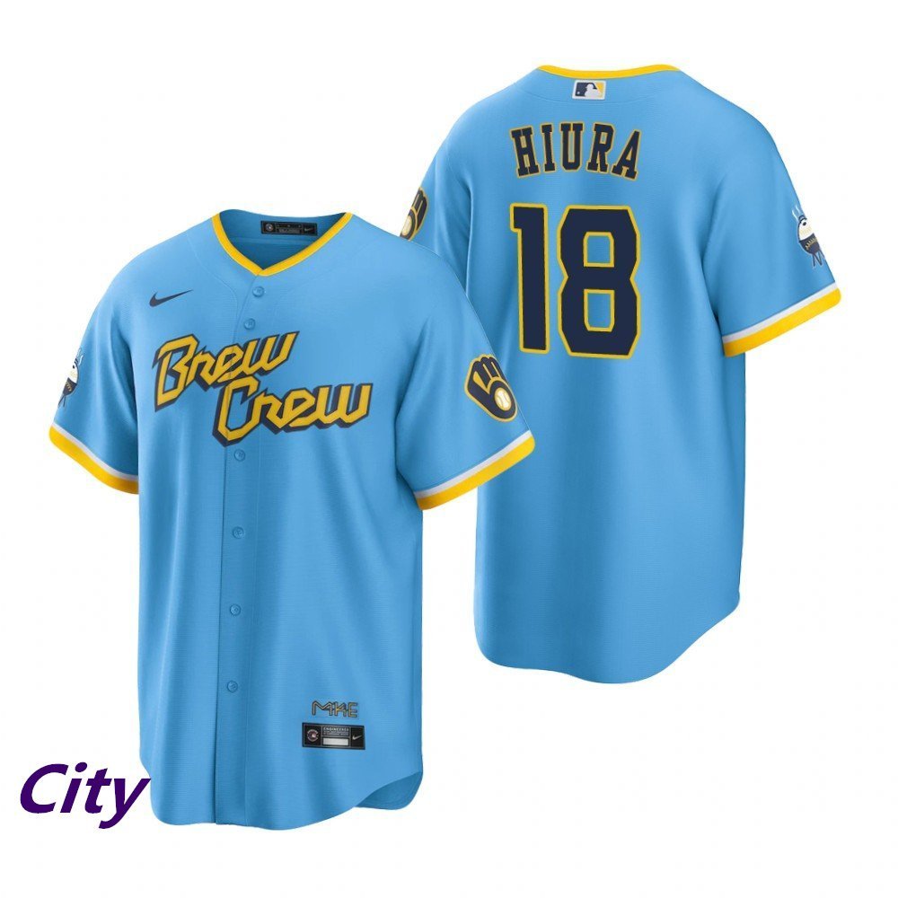 Brewers Keston Hiura Crew City Connect Jersey Powder Blue