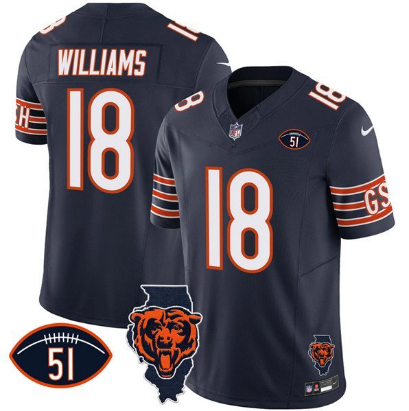 icago Bears Caleb Williams Navy 2024 F.U.S.E. With 51 Patch Football Jersey