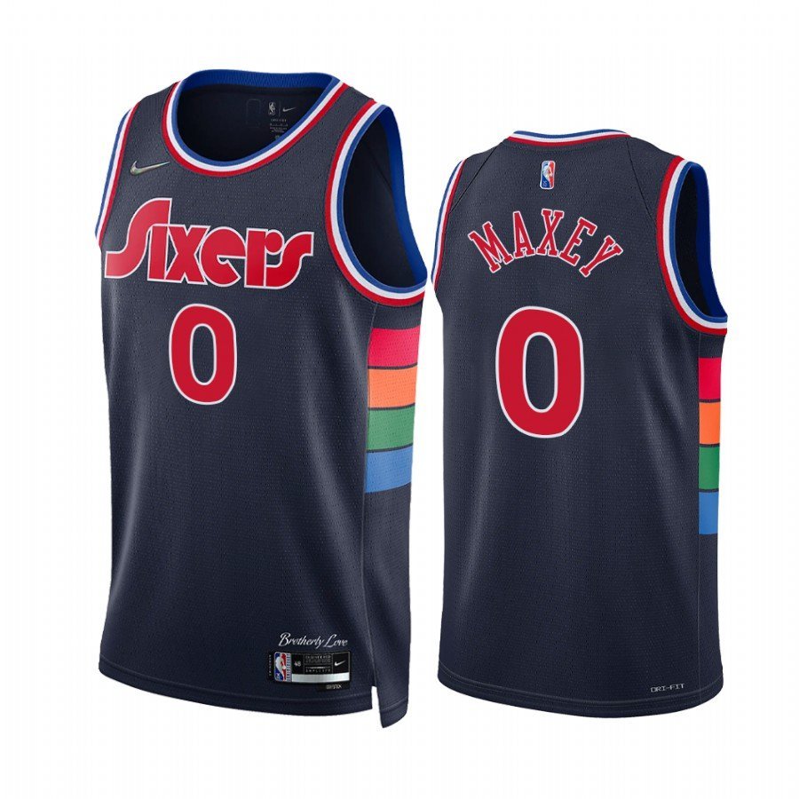 Men & Youth #0 Tyrese Maxey Philadelphia 76ers 75th Diamond Anniversary City Edition Navy Jersey
