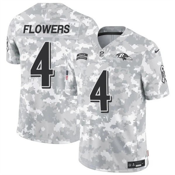 Men's Baltimore Ravens #4 Zay Flowers 2024 F.U.S.E. Arctic Camo Salute to Service Limited Jersey