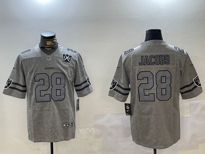 Men's Bo Jackson #28 Josh Jacobs Raiders Retro Limited Jersey Grey