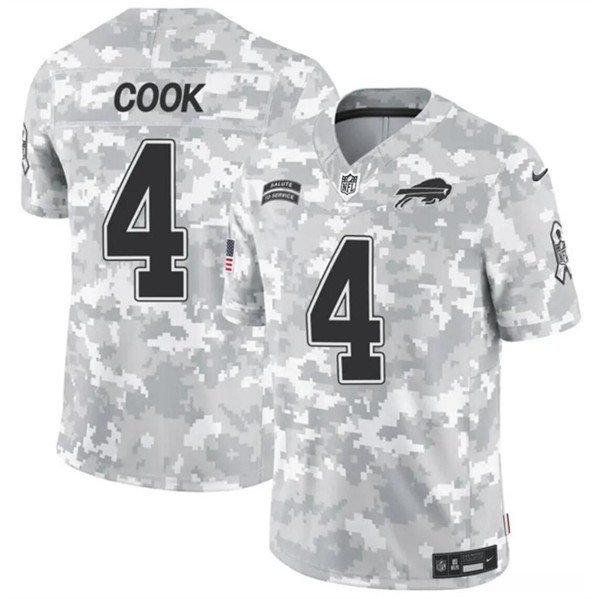 Men's Buffalo Bills #4 James Cook 2024 F.U.S.E. Arctic Camo Salute to Service Limited Jersey
