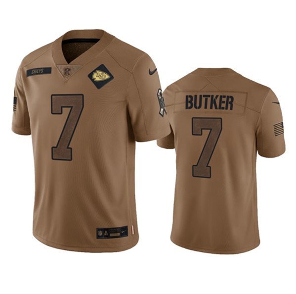 Men's Chiefs Harrison Butker 2023 Brown Salute To Service Football Jersey